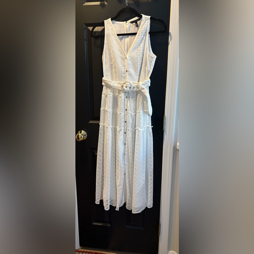 White House Black Market White Eyelet Lined Midi Dress Size 0